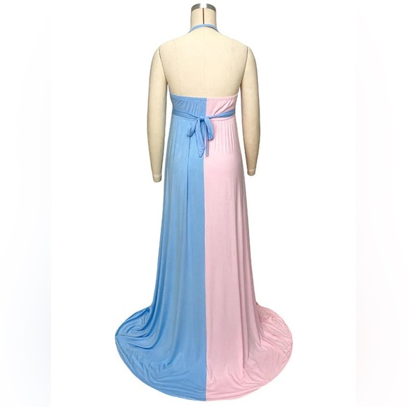 Pink&Blue Lace Spaghetti Backless Side Slit Dress - Picture 3 of 4